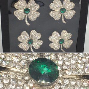 x4 Storehouse Rhinestone 4 Leaf Clover Shamrock Napkin Rings St Patricks Day NEW